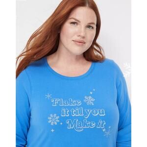 NWT Sleep by Cacique Plus 22/24 Pajama Top Blue “Flake it till you Make it”